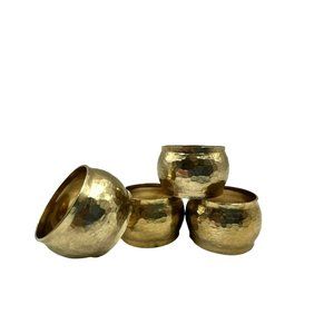 Vintage Brass Napkin Rings Set of 4 Hammered Metal Heavy Everyday Holiday